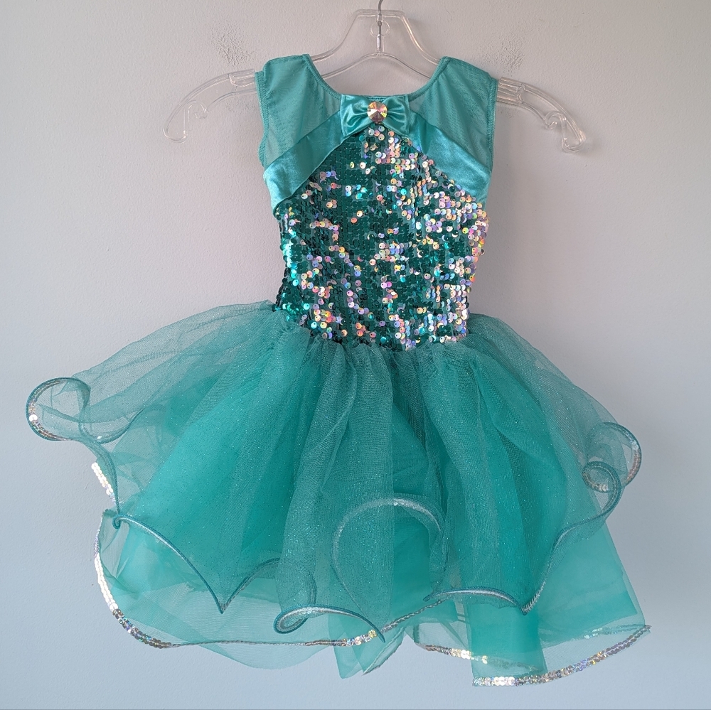 Weissman Girls Blue/Green Sequin Ballet Dance Costume - Picture 6 of 15